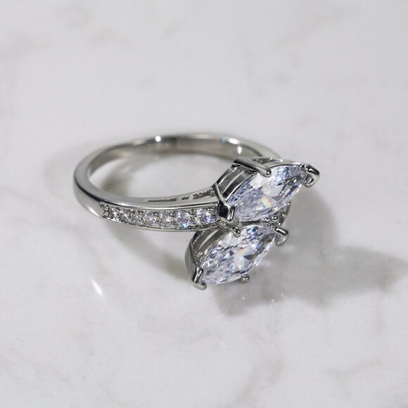 🌸Beautiful Twisted Double Marquis Pure CZ Silver Trendy  🌸Beautiful Twisted Double Marquis Pure CZ Silver Trendy Fashion Ring, K912